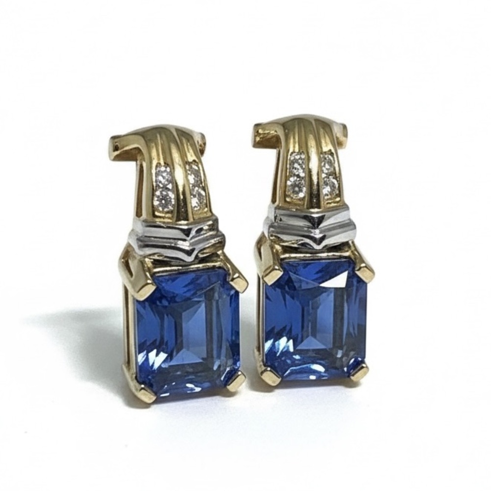 Leer Gem Ltd 𖦹 5+ CTW Radiant Cut Tanzanite Diamond Drop Earrings 𖦹 14K Gold